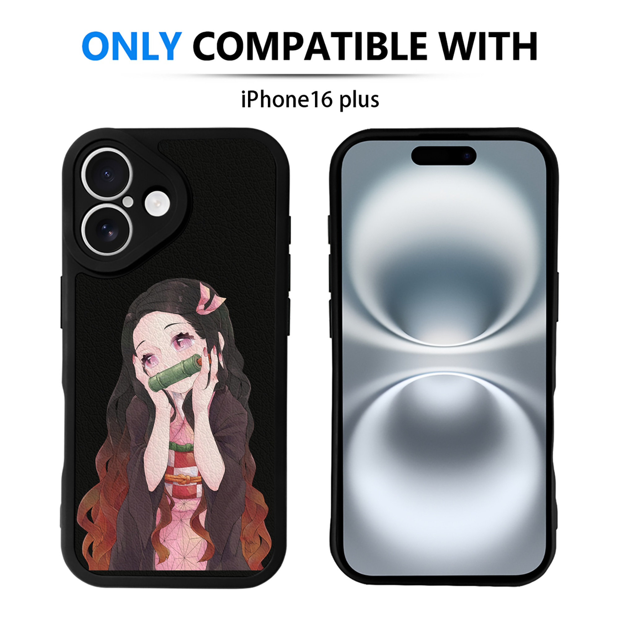 （画像用） 鬼滅の刃（きめつのやいば）竈門 禰󠄀豆子／かまど ねずこ Kamado Nezuko 【iPhone 16シリーズ対応】シリコンスマホケース（レザー調） 材質：シリコン